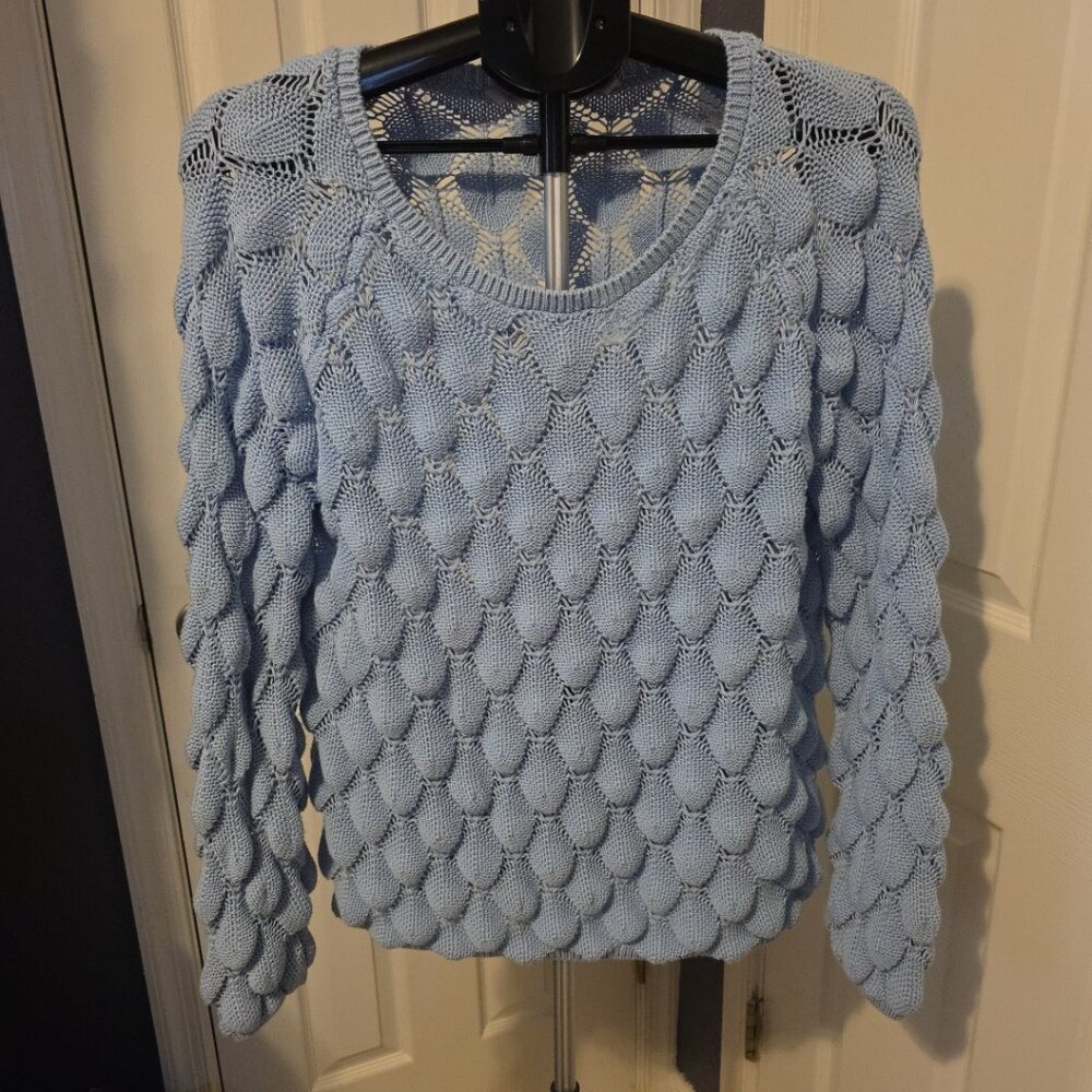 Soft Surroundings Sweater Women Large L Blue Crochet Open Knit
